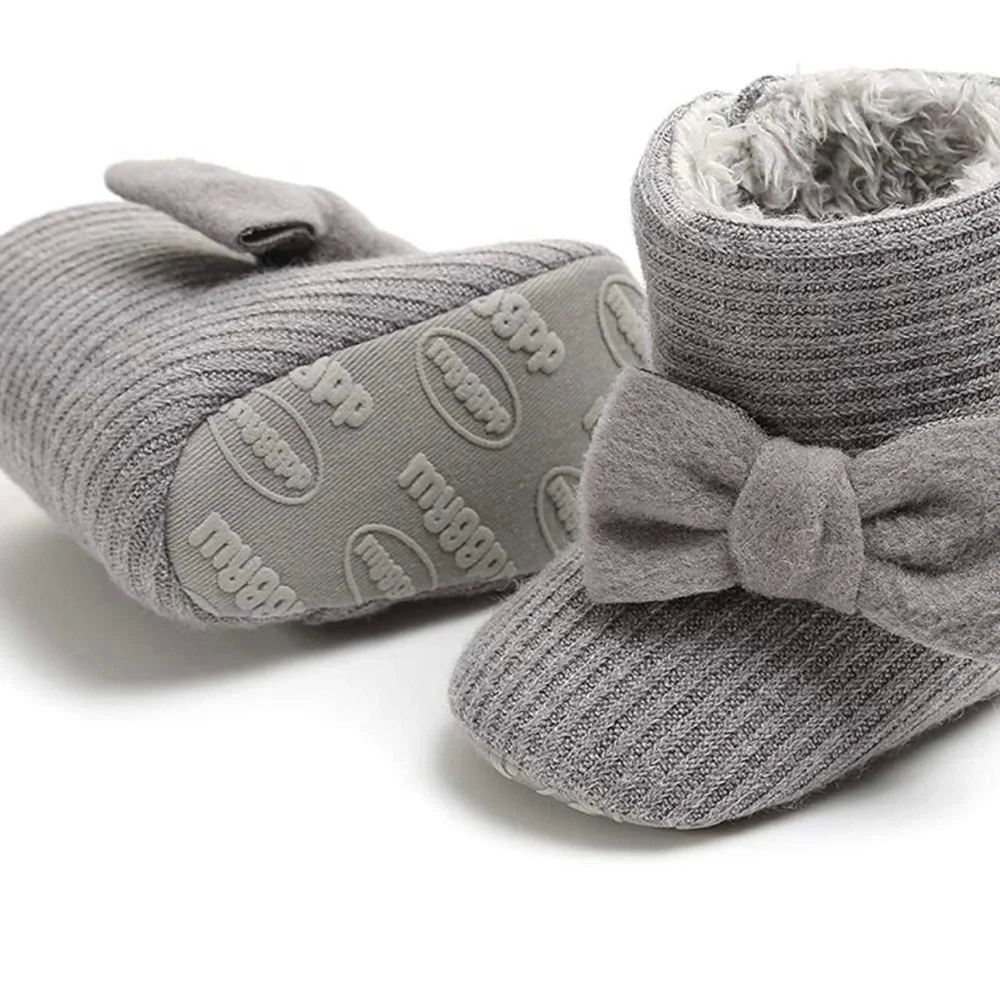 CLOUCKY Infant Girls Cute Bowknot Booties Baby Girl Warm Winter Snow Boots - Picture 3 of 7